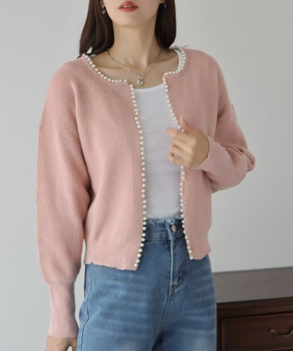 パールデザインニットカーディガン パールデザインニットカーディガン