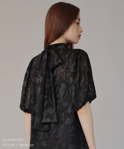 インナー付きバックリボンジャガードドレス インナー付きバックリボンジャガードドレス