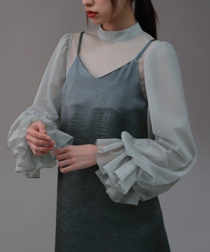 【SALE】日本製 配色シースルードッキングキャミワンピースドレス 【SALE】日本製 配色シースルードッキングキャミワンピースドレス