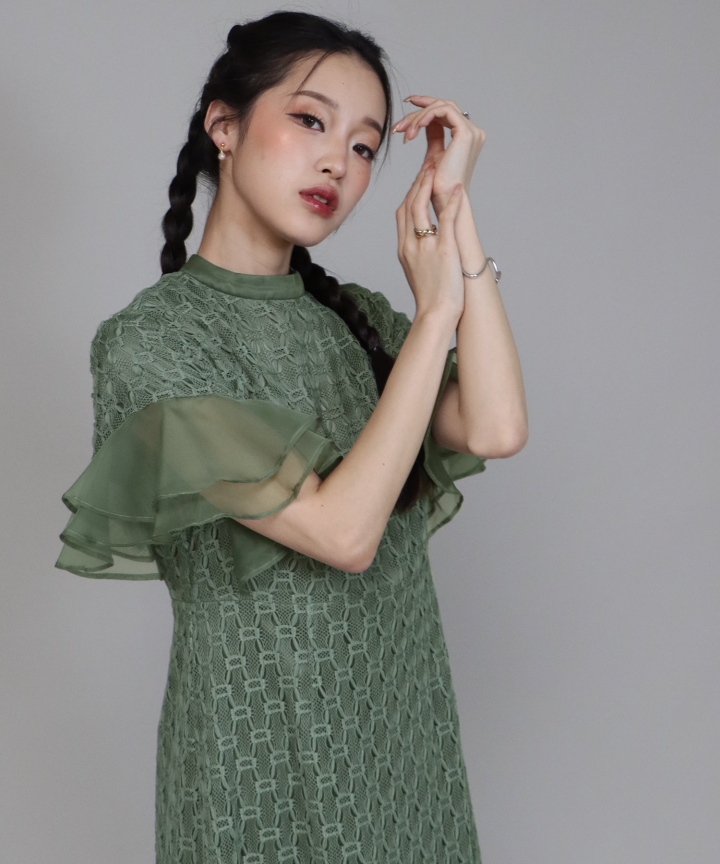 【SALE】日本製 ジオメトリックチェーンレースドレス