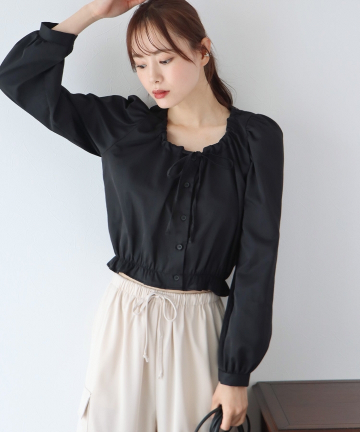 【SALE】ギャザーリボンブラウス【ネコポス】