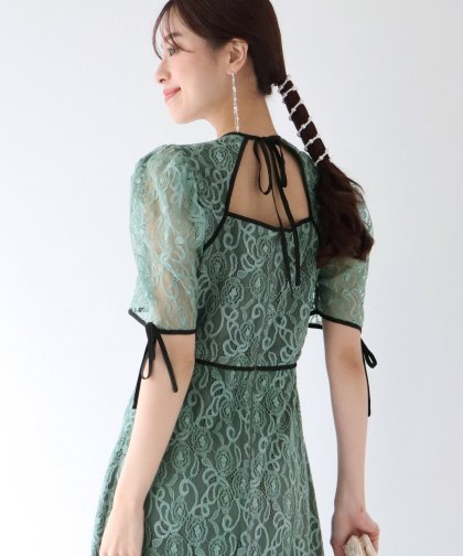 【SALE】配色パイピングレースパーティードレス 【SALE】配色パイピングレースパーティードレス