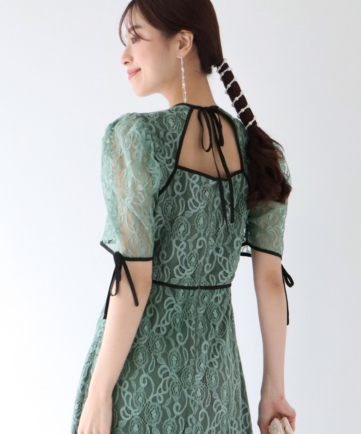 【SALE】配色パイピングレースパーティードレス 【SALE】配色パイピングレースパーティードレス