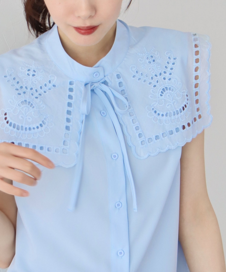 【SALE】ビッグセーラー襟ノースリーブブラウス【ネコポス】