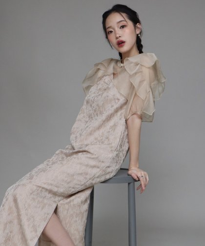 【SALE】日本製 ジャガードワンピース+オーガンジーボレロセット 【SALE】日本製 ジャガードワンピース+オーガンジーボレロセット