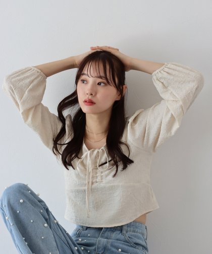 【SALE】ぽこぽこシャーリングブラウス【ネコポス】