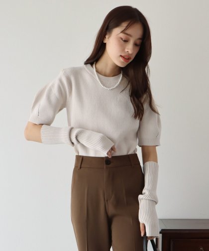 【SALE】アームウォーマー付きパフスリーブニット