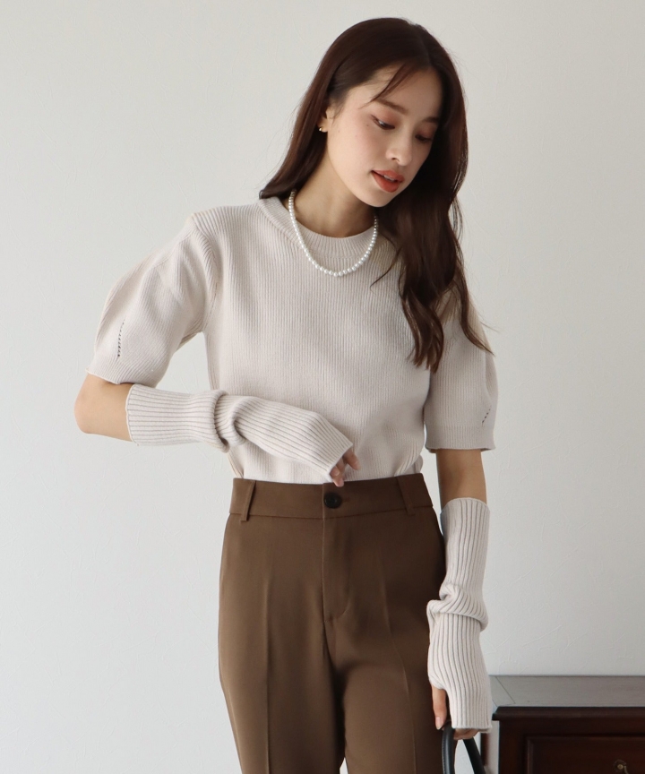 【SALE】アームウォーマー付きパフスリーブニット