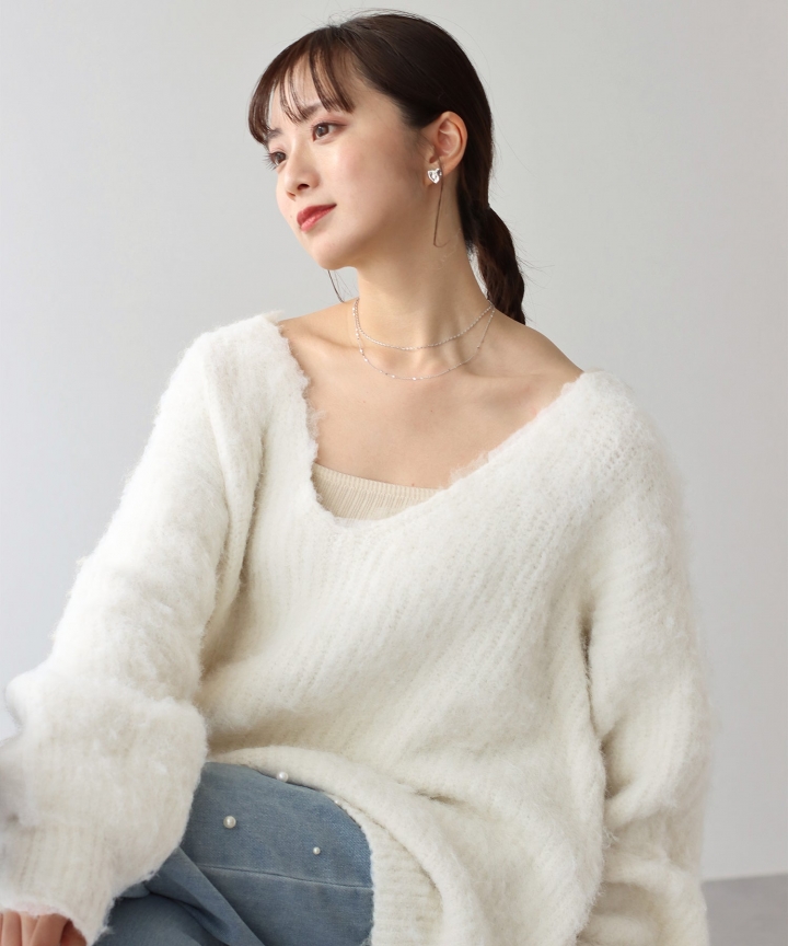 ウールシャギーVネックニット