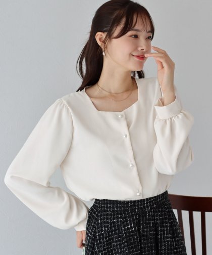 【SALE】パールボタンブラウス【ネコポス】