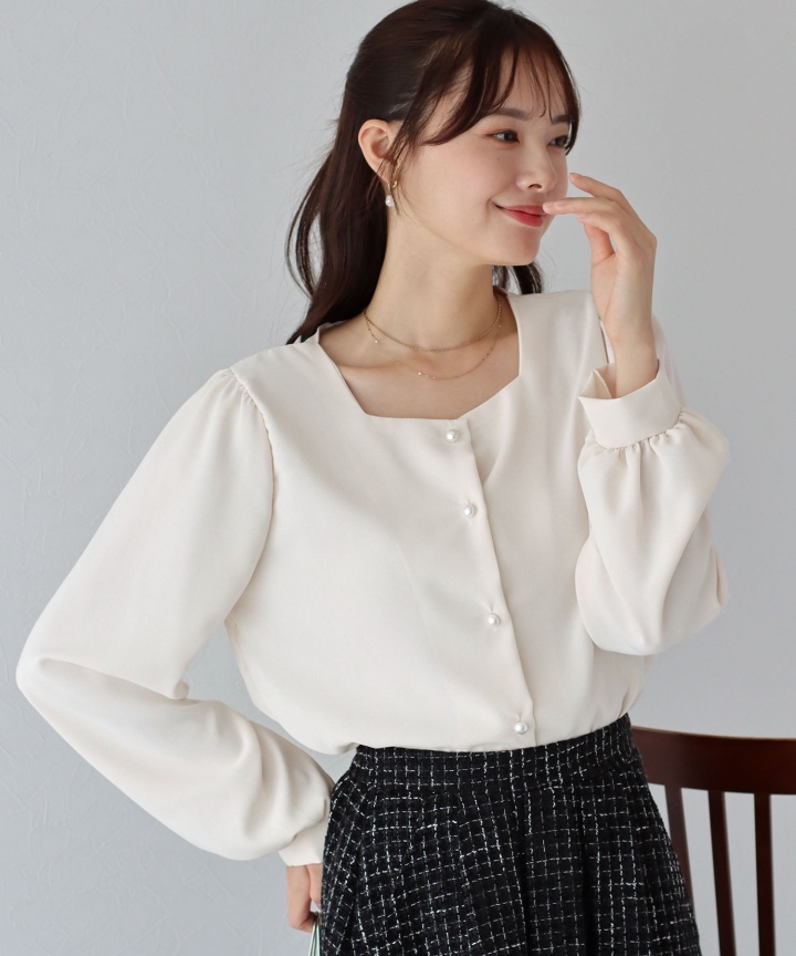 【SALE】パールボタンブラウス【ネコポス】 【SALE】パールボタンブラウス【ネコポス】