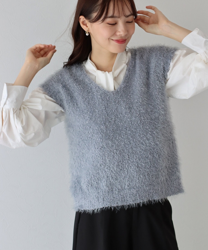 【SALE】ぽこぽこVネックシャギーニットベスト 【SALE】ぽこぽこVネックシャギーニットベスト