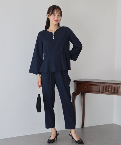 【SALE】フロントパールペプラムトップス＆テーパードパンツ