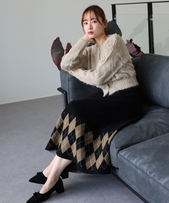 チェック柄ニットスカート チェック柄ニットスカート
