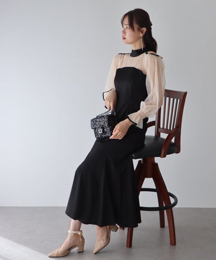 【TIME SALE】カットアウトチュールマーメイドパーティードレス 【TIME SALE】カットアウトチュールマーメイドパーティードレス