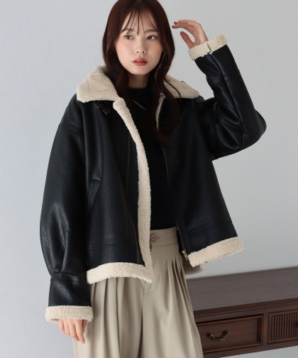 【TIME SALE】フェイクレザーフライトボアジャケット 【TIME SALE】フェイクレザーフライトボアジャケット