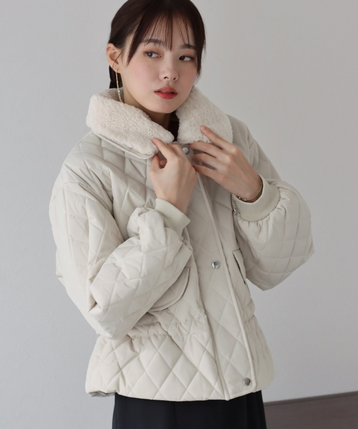 襟ボアキルティングジャケット