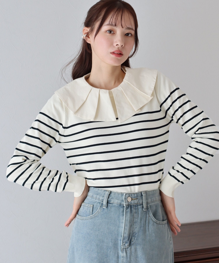 白襟ボーダーニット