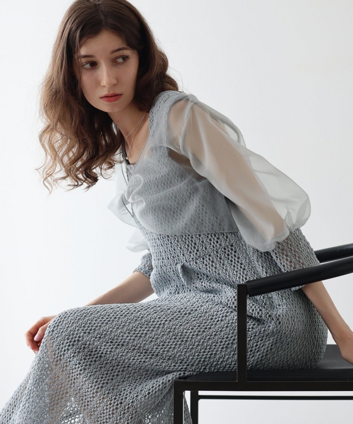 【SALE】リボンデザインシアーボレロ＆クロシェレースドレス