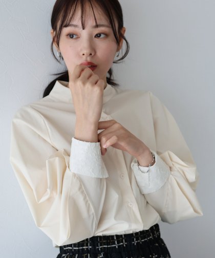 【SALE】カフス切替ボリュームスリーブシャツ【ネコポス】