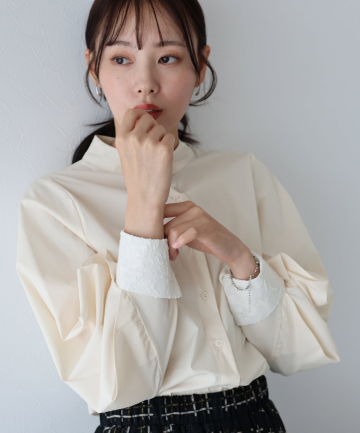 【SALE】カフス切替ボリュームスリーブシャツ【ネコポス】 【SALE】カフス切替ボリュームスリーブシャツ【ネコポス】