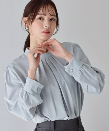 【TIME SALE】ハイネックタックブラウス【ネコポス】