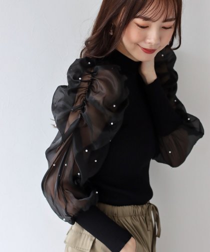 【SALE】パールシアースリーブニット 【SALE】パールシアースリーブニット