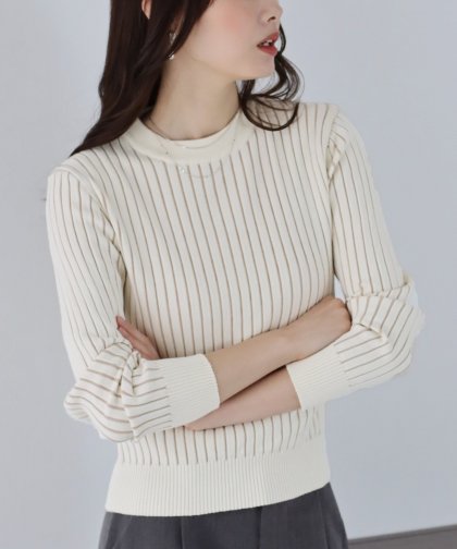 【SALE】配色＆無地リブニットトップス