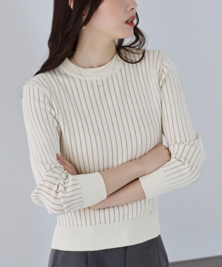 【SALE】配色＆無地リブニットトップス