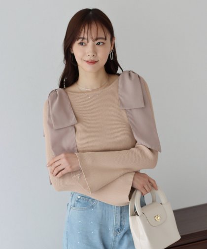 【SALE】肩リボンフレアリブニット 【SALE】肩リボンフレアリブニット