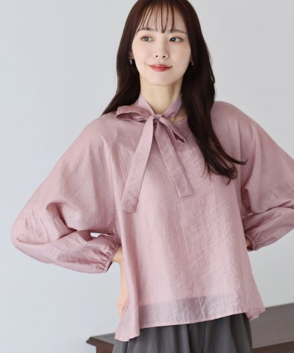 【SALE】リボン付きシアーブラウス