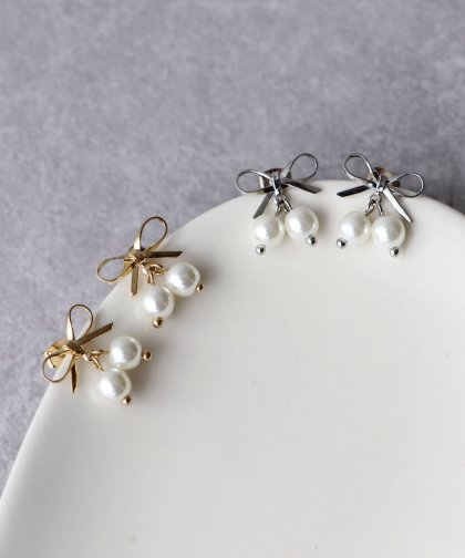 メタルリボン×パールピアス【ネコポス】 メタルリボン×パールピアス【ネコポス】