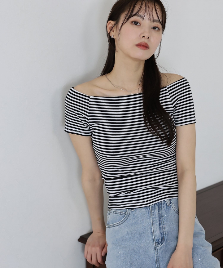 【SALE】半袖オフショルボーダーTシャツ【ネコポス】
