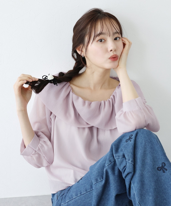 ラメシフォン2WAYオフショルブラウス