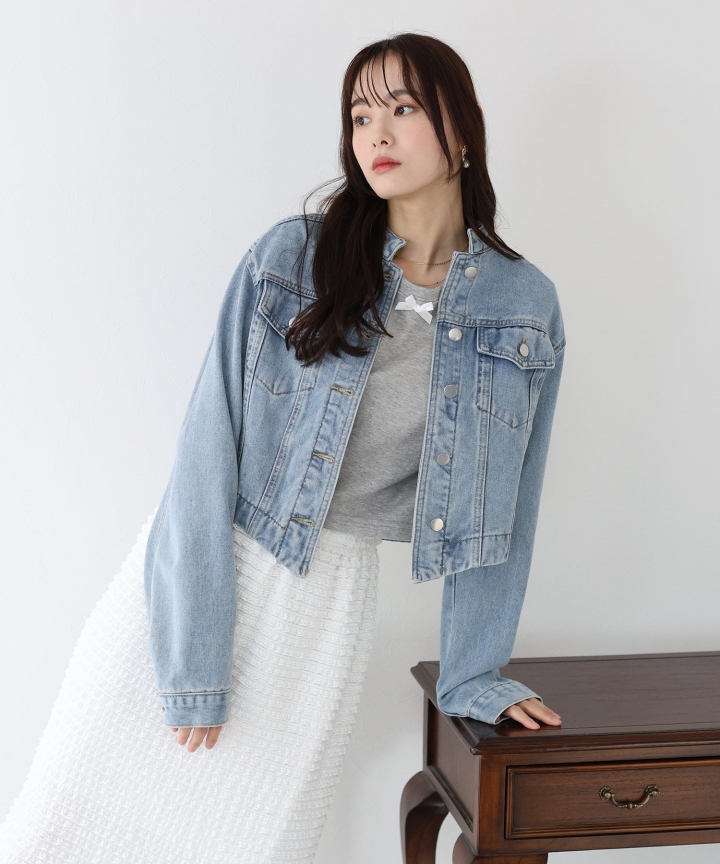 【SALE】ノーカラーデニムジャケット