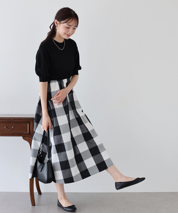 【SALE】チェックドッキングワンピース