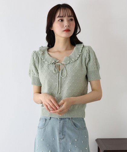 【SALE】フリル襟かぎ編みニット 【SALE】フリル襟かぎ編みニット