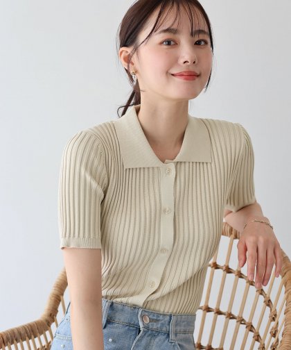 【TIME SALE】バイカラーポロ襟リブカーディガン 【TIME SALE】バイカラーポロ襟リブカーディガン