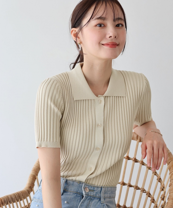 【TIME SALE】バイカラーポロ襟リブカーディガン