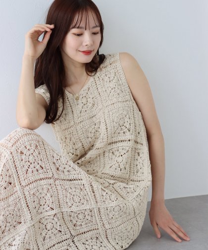 クロシェレースロングワンピース クロシェレースロングワンピース