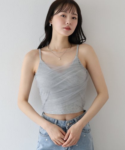 【SALE】カップ付きチュールレイヤードキャミソール【ネコポス】 【SALE】カップ付きチュールレイヤードキャミソール【ネコポス】