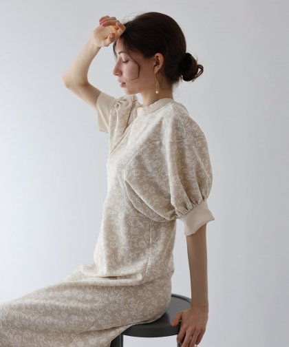 【SALE】レースジャガードドルマンワンピース 【SALE】レースジャガードドルマンワンピース