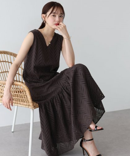 【SALE】コットンレースティアードワンピース