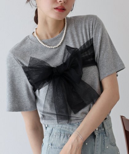 【SALE】チュールビッグリボンTシャツ【ネコポス】