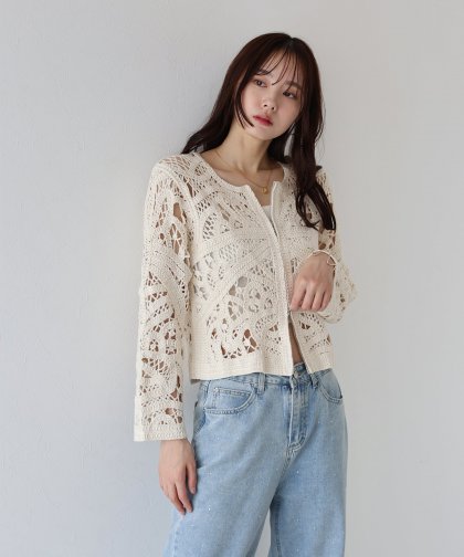 【SALE】ダブルジップクロシェカーディガン