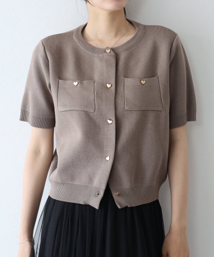 ハートボタンポリニットカーディガン