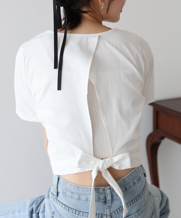 【SALE】バックオープンリボンブラウス【ネコポス】