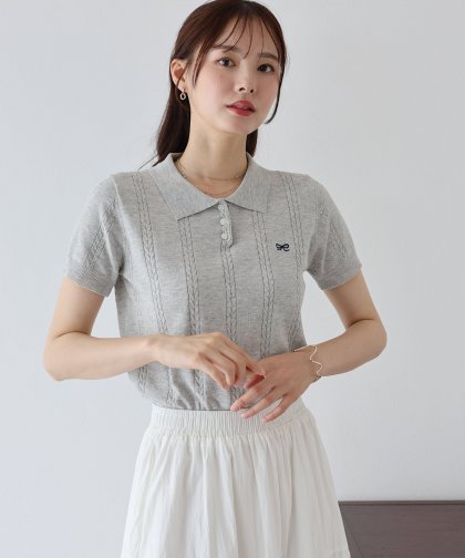 ワンポイントリボン刺繍ケーブルニット【ネコポス】 ワンポイントリボン刺繍ケーブルニット【ネコポス】