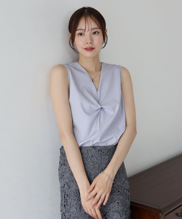 【SALE】フロントクロスノースリブラウス【ネコポス】 【SALE】フロントクロスノースリブラウス【ネコポス】