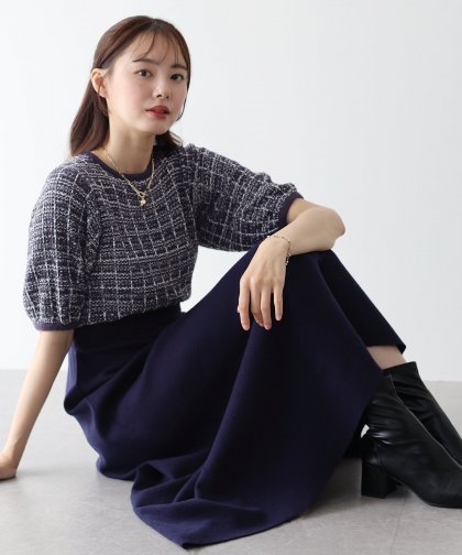 ツイード半袖ニットワンピース ツイード半袖ニットワンピース